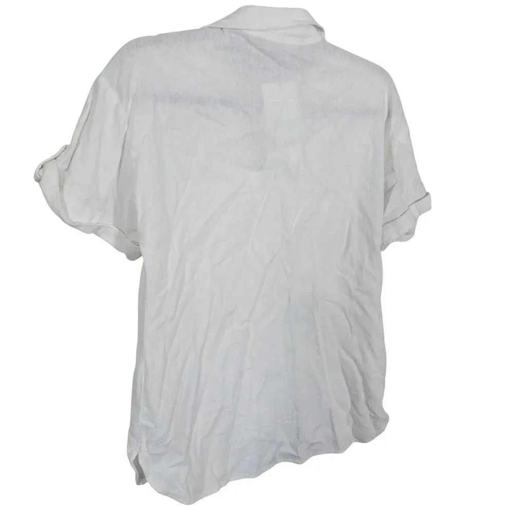 Zara White Button Down Short Sleeve Top SZ S Gold Buttons Front Pockets - Picture 5 of 11